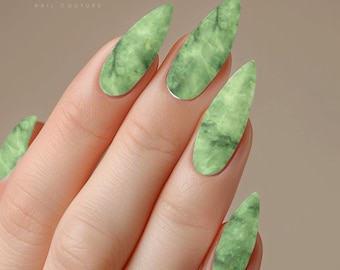 Green Jade Marble Nail Decals – Water Transfer Nail Wraps