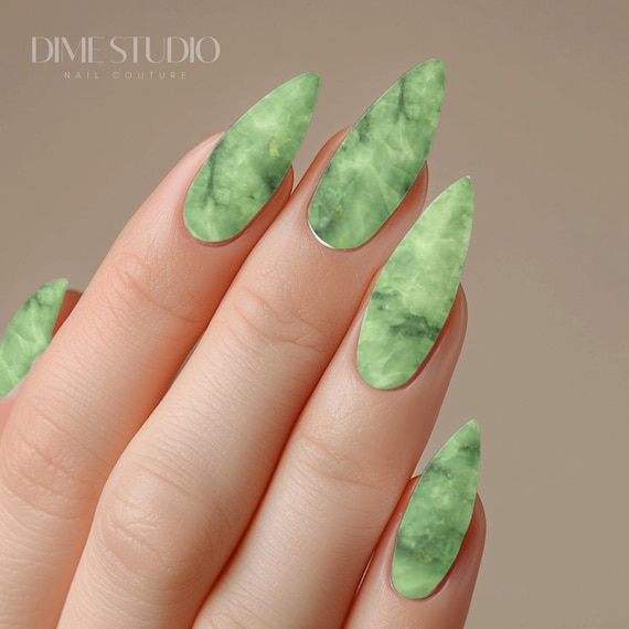 Green Jade Marble Nail Decals – Water Transfer Nail Wraps