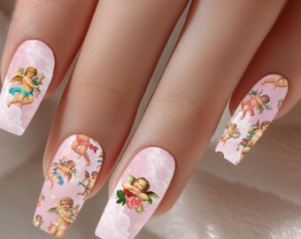 Angelic Cherub Nail Decals – Pink Cloud Water Transfer Nail Art