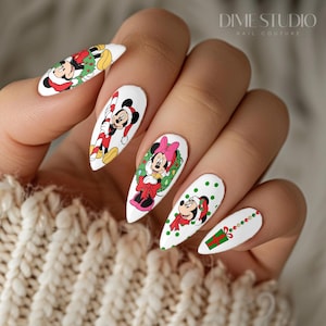 Mickey Minnie Holiday Christmas Nail Decals Clear Water Transfer Nail Art Xmas Gifts For Her Manicure Accessories