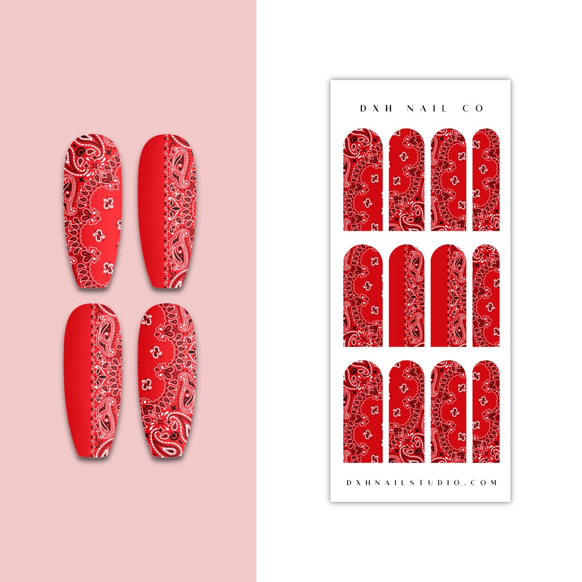 Red Bandana Nail Decals Waterslide Nail Decals XL Nail Etsy