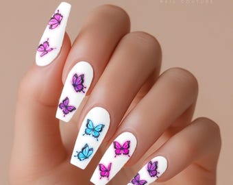 Calcomanías de uñas de mariposa con aerógrafo, transferencia de agua, superposición transparente