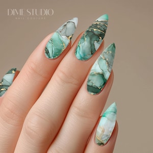 Emerald Green Marble Nail Decals - Water Transfer Nail Wraps  - Alcohol Ink Effect Nail Designs - Manicure Accessories - Nail Supplies