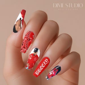 Red Bandana Chris Breezy Nail Art Decals: Concert Nail Wraps