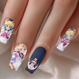 Sailor Girl Kawaii Anime Nail Decals 1 - 40mm Nail Wraps - Nail Art For Acrylic, Gel Press-on Nails - Girly Anime Luna Nail Art