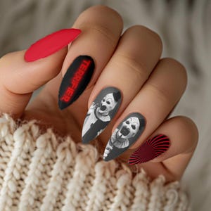 Scary Clown Terrifier Nail Decals Water Transfer Nail Wraps Horror Slasher Manicure Accessories
