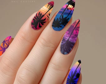 Tropical Sunset Nail Decals 1 - Water Transfer Nail Wraps - Fun Summer Vacation Nail Ideas - Nail Supplies