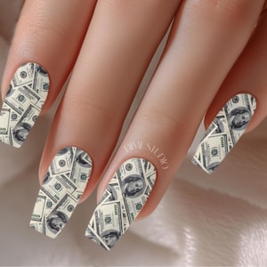 All About The Benjamins Money Nail Decals - XL Nail Wraps - Money Nails - Waterslide Decal - Money Nail Stickers