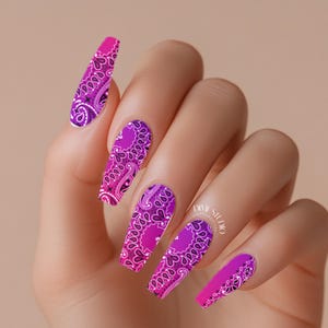 Royal Purple & Pink Ombre Classic Bandana Nail Decals - Water Transfer Nail Wraps - Press On Nail Accessories - Acrylics - Gel X
