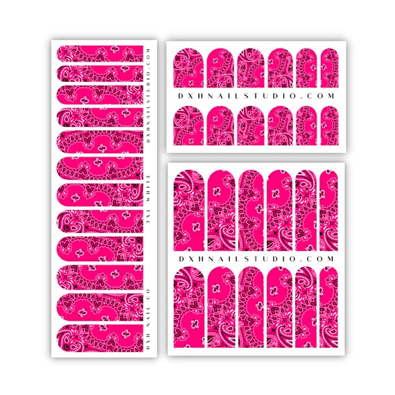 Hot Pink Bandana Nail Decals Bandana Paisley Nail Decals Etsy