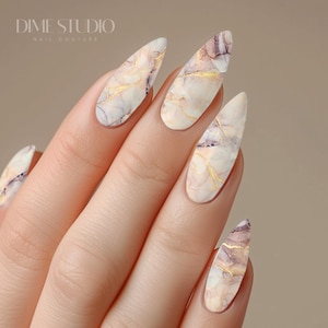 Cream & Purple Marbled Alcohol Ink Nail Decals Water Transfer Nail Wraps Manicure Accessories acrylic, Gel-x Press On Nails