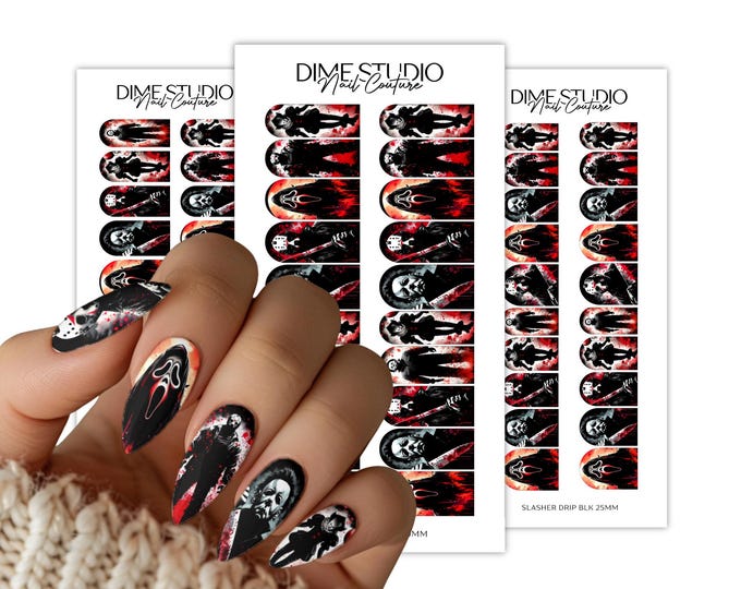Halloween Horror Villain Nail Decals, Spooky Water Transfer Nail Art