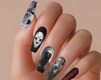 Jason Voorhees Nail Art Decals – Spooky Halloween Water Transfer Nail Wraps