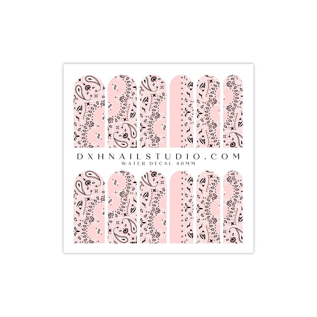 Classic Pink Bandana Nail Decals Water Transfer Nail Wraps Paisley Nail Art Paisley Nail Art