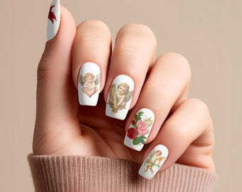 2PC Angelic Cherub Nail Decals Valentines Day Nail Art Water Transfer Nail Decals