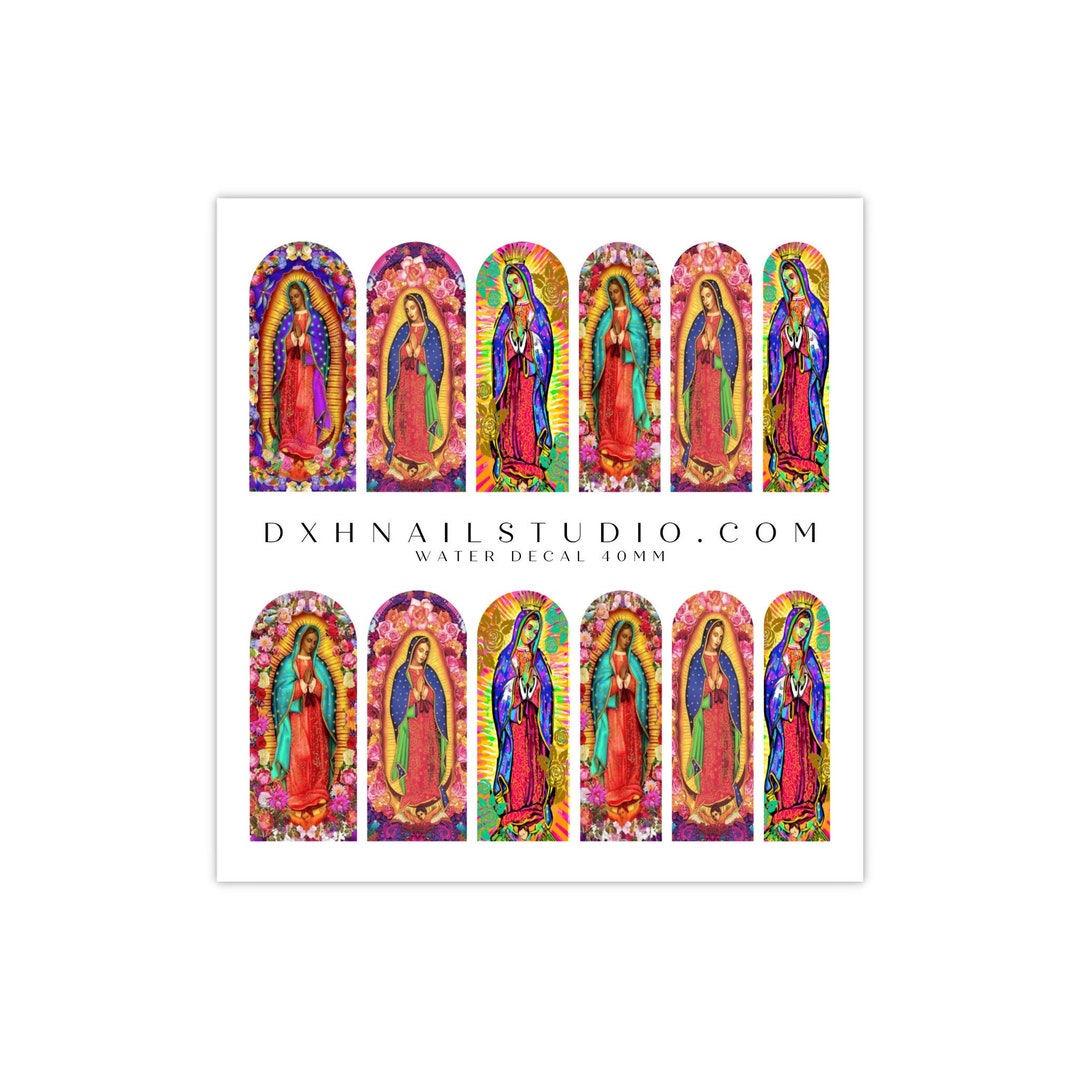 Floral Virgin De Guadalupe St Mary Nail Decals Water Transfer Nail