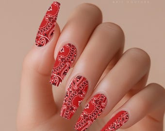 Red Bandana Paisley Nail Decals – XL Nail Wraps