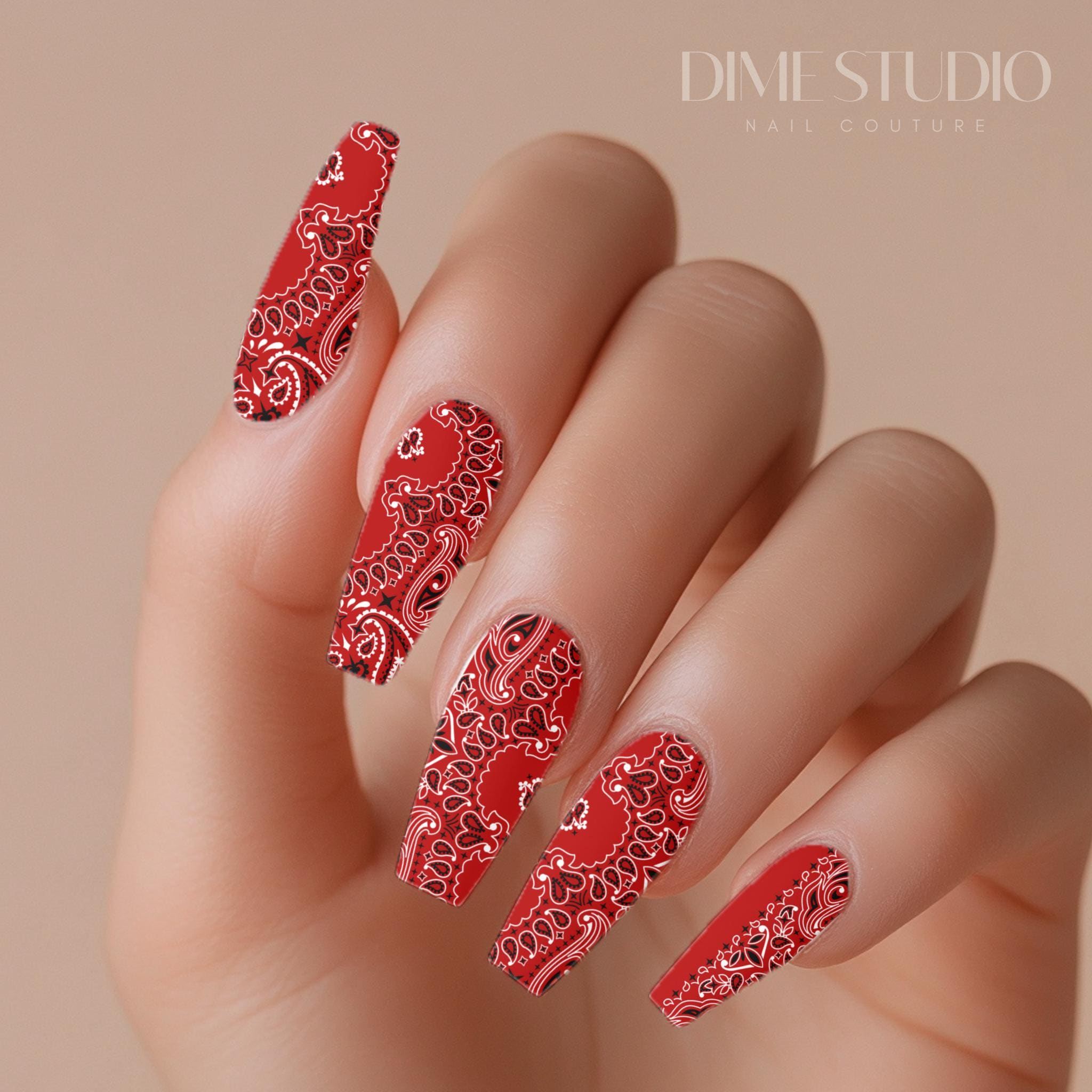 Red Bandana Paisley Nail Decals – XL Nail Wraps - Etsy Denmark
