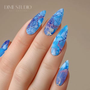 Aqua Blue Alcohol Ink Marble Nail Decals - Water Transfer Nail Wraps - Manicure Accessories - Nail Supplies