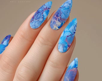 Aqua Blue Marble Nail Decals - Water Transfer Nail Art