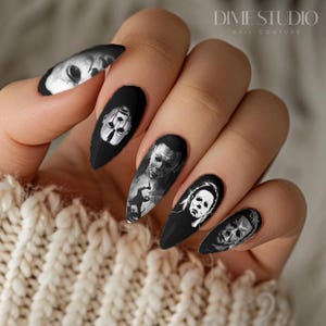 Monochrome Michael Myers Halloween Nail Decals - Horror Movie Nail Art - Water Transfer Nail Wraps - Nail Supplies