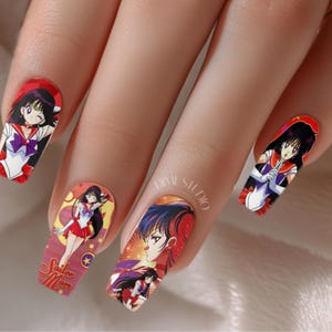 Cute Girly Anime Sailor Mars Nail Decals - 40MM Nail Wraps - Manicure Accessories - Nail Supplies