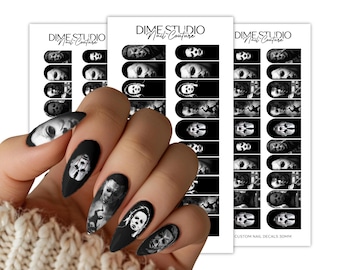 Adesivi per unghie monocromatici di Michael Myers per Halloween - Nail art a tema film horror - Adesivi per unghie con trasferimento ad acqua - Accessori per unghie