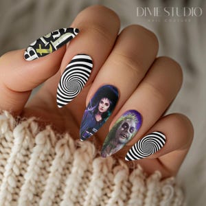 Beetlejuice & Lydia Halloween Nagelabziehbilder - Horror Bösewicht Nail Art