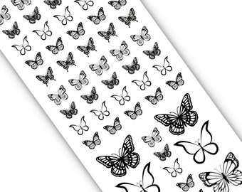 Monochrome Butterfly Nail Decals - Butterfly Nail Designs - Water Transfer Nail Art - Deco Nail Art