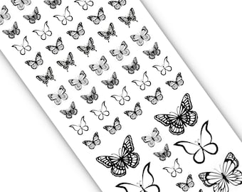 Monochrome Butterfly Nail Decals – Water Transfer Nail Art