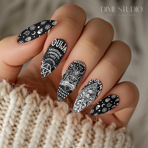 Halloween Nail Decals Black Ouija Board Nail Art Ouija Board Planchette Horror Skulls Water Transfer Nail Wraps