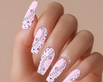 Pink Bandana Nail Decals - Paisley Water Transfer Nail Art