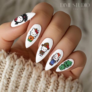 Kawaii Halloween Spooky Kitty Nail Decals Clear Water Transfer Nail Wraps Cartoon Horror Nail Designs