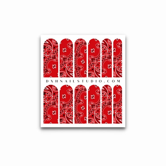 Red Bandana Nail Decals Waterslide Nail Decals XL Nail Etsy