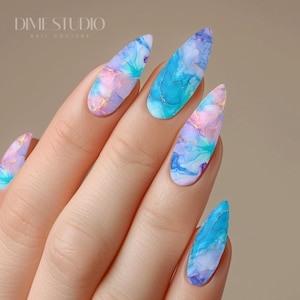 Marbled Alcohol Ink Nail Decals Cotton Candy Waterslide Nail Wraps Manicure Accessories
