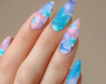 Marbled Alcohol Ink Nail Decals Cotton Candy Waterslide Nail Wraps Manicure Accessories