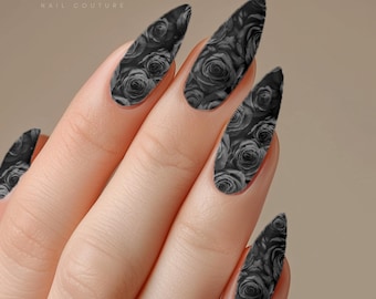 Black Rose XL Nail Wraps - Floral Nail Art - 50MM - Waterslide Decal - Gothic Nail Art
