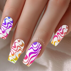Rainbow Swirl Nail Wraps – Water Transfer Decal, XL image 1