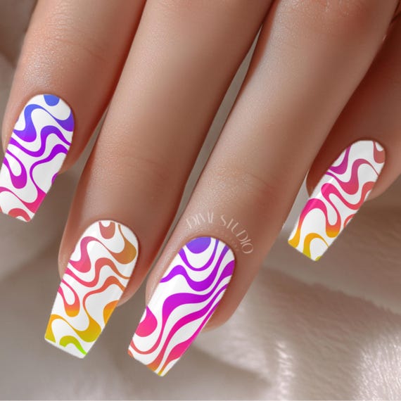 Rainbow Swirl Nail Wraps – Water Transfer Decal, XL