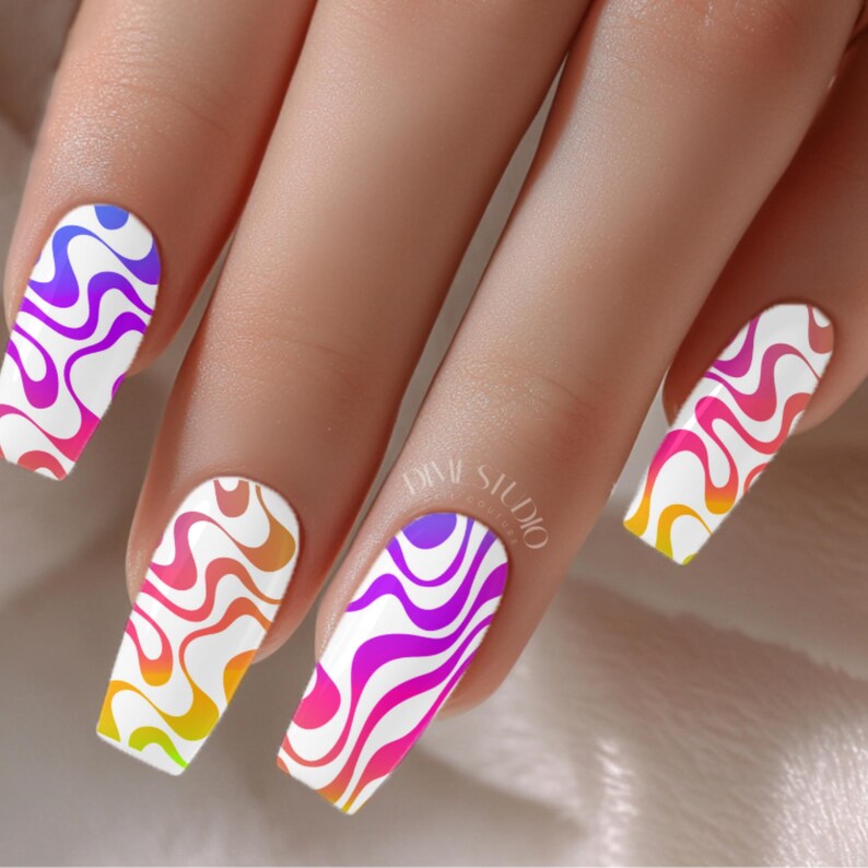Rainbow Swirl Nail Wraps – Water Transfer Decal, XL image 1