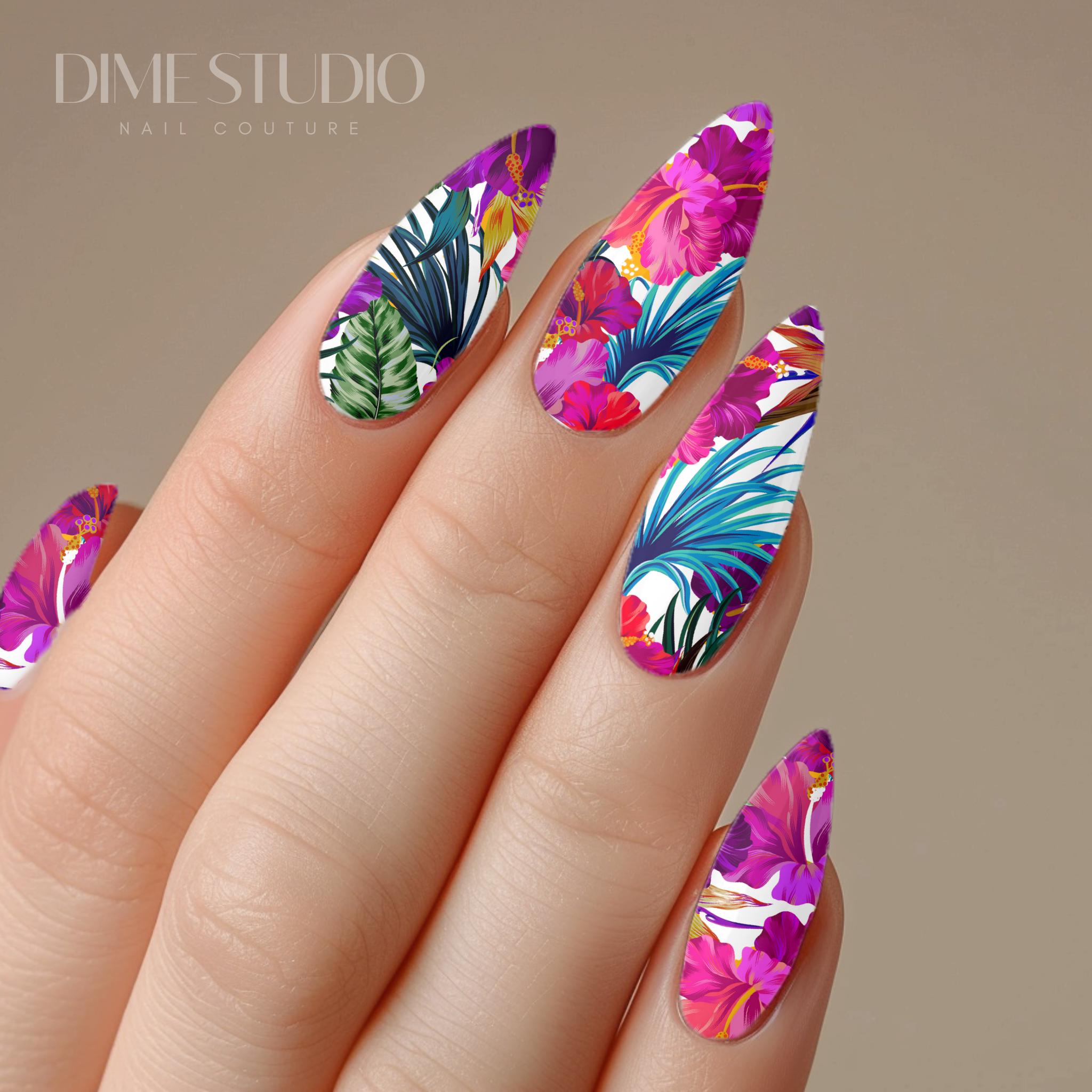 Tropical Hibiscus Nail Decals: Clear Floral Water Transfer Nail Art