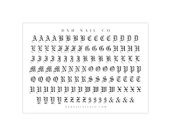 Clear Old English Letter Nail Decals - Water Transfer Old English Nail Stickers