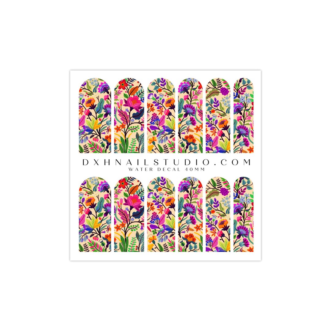 Fiesta Florals Nail Decals - Water Transfer Nail Wraps - Spring Summer ...