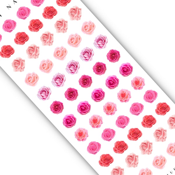 Rose In Bloom Spring Floral Nail Decals - Water Transfer Nail Art Accessories - Pink Red Rose Nail Sticker