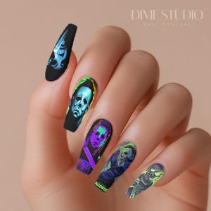 Retro Mike Halloween Nail Decals - Water Transfer Nail Wraps - Horror Movie Nail Art - Nail Supplies