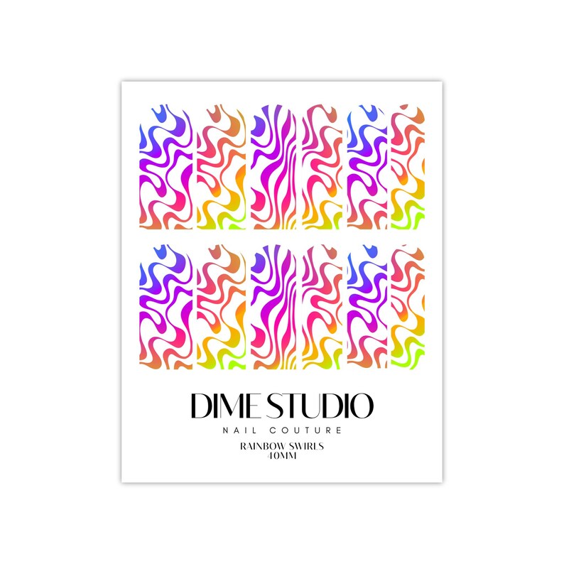 Rainbow Swirl Nail Wraps – Water Transfer Decal, XL 40MM MEDIUM