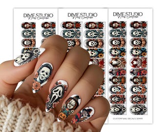 Adesivi per unghie di Halloween con motivi floreali, zucche, squartatori e cattivi, trasferimento ad acqua, accessori per manicure fai da te