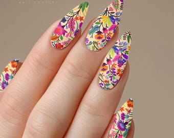Fiesta Florals Nail Decals Water Transfer Nail Wraps Colorful Spring Summer Nail Art Manicure Accessories