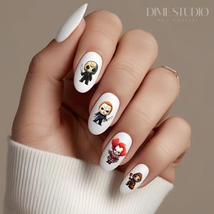 Horror Chibi Nail Decals: Villain Water Transfer Nail Stickers
