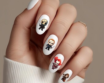 Horror Chibi Nail Decals: Villain Water Transfer Nail Stickers